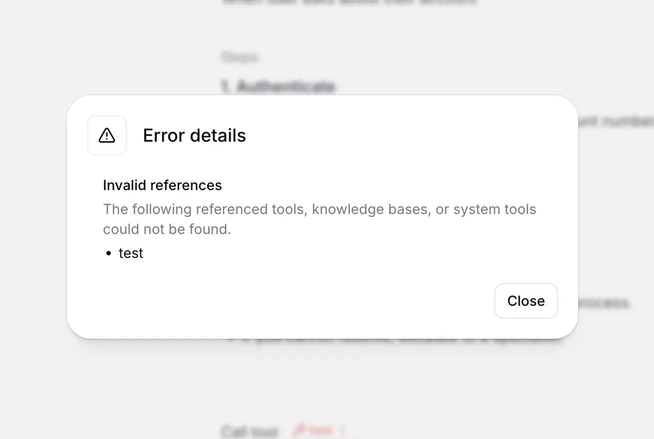 Hộp thoại Error liệt kê các tham chiếu không hợp lệ