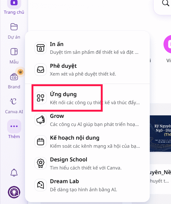 Ứng dụng trên Canva