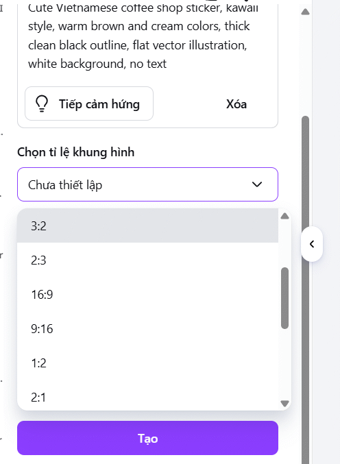 Kích thước thiết kế vector bằng AI trên Canva