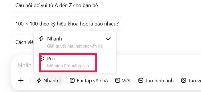 Mô hình Pro trên Dola AI
