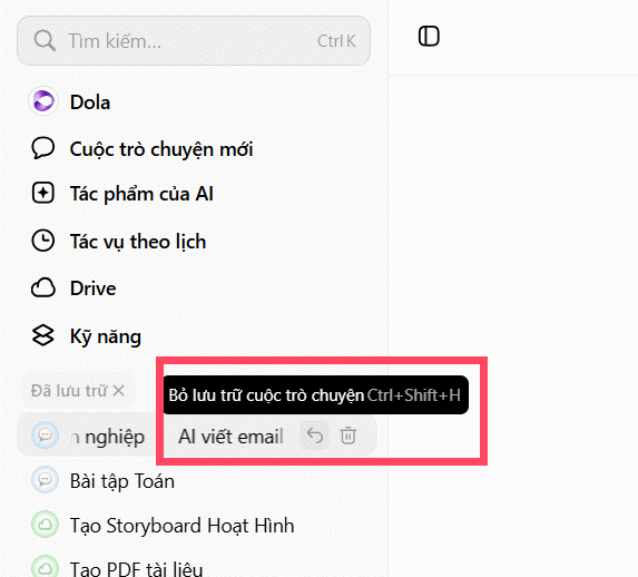 Bỏ lưu trữ trên Dola AI