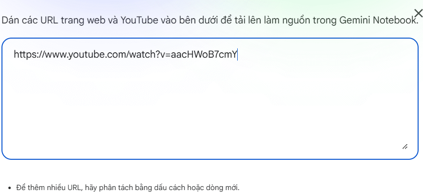 URL Youtube trên NotebookLM