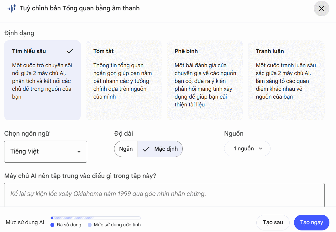 Kiểu tóm tắt bằng âm thanh video Youtube trên NotebookLM