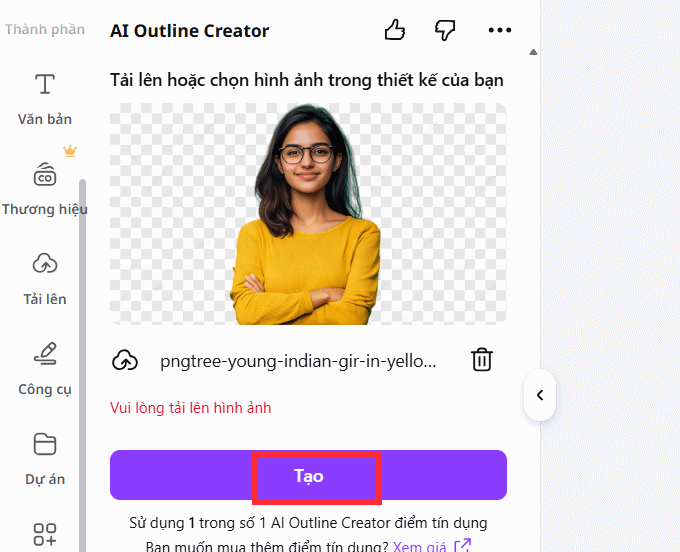 Tải ảnh lên AI Outline Creator trên Canva
