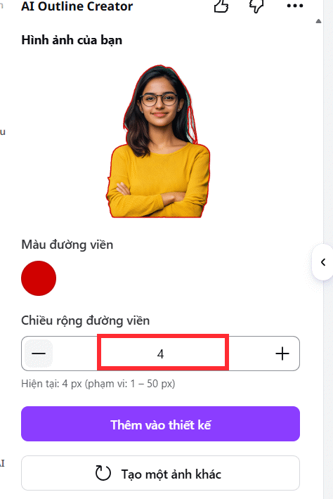 Chỉnh độ dày viền ảnh AI Outline Creator trên Canva