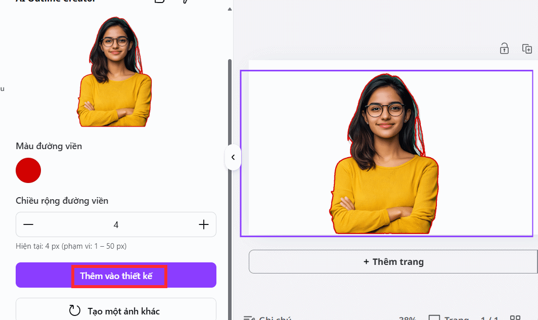 Viền ảnh tạo bằng AI Outline Creator trên Canva