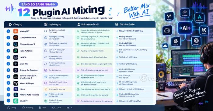 Bảng so sánh tổng quan các plugin AI mixing nổi bật nhất