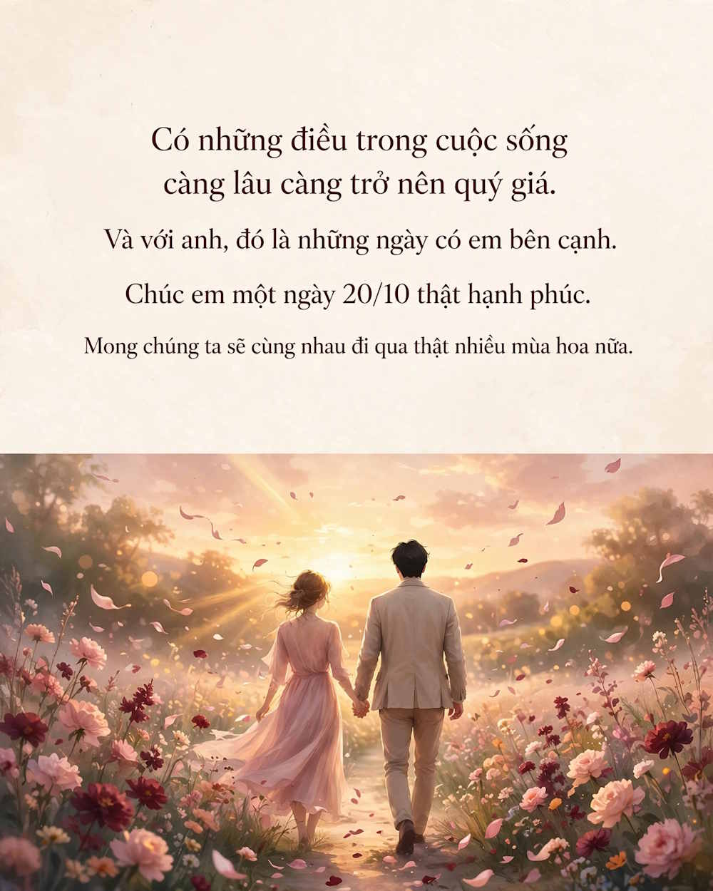 Chủ đề thiệp 20/10 Hai người và mùa hoa