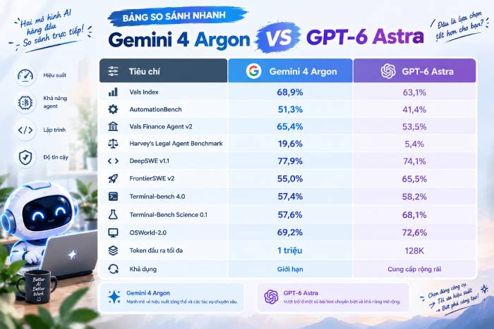 Bảng so sánh tổng quan Gemini 4 Argon và GPT-6 Astra
