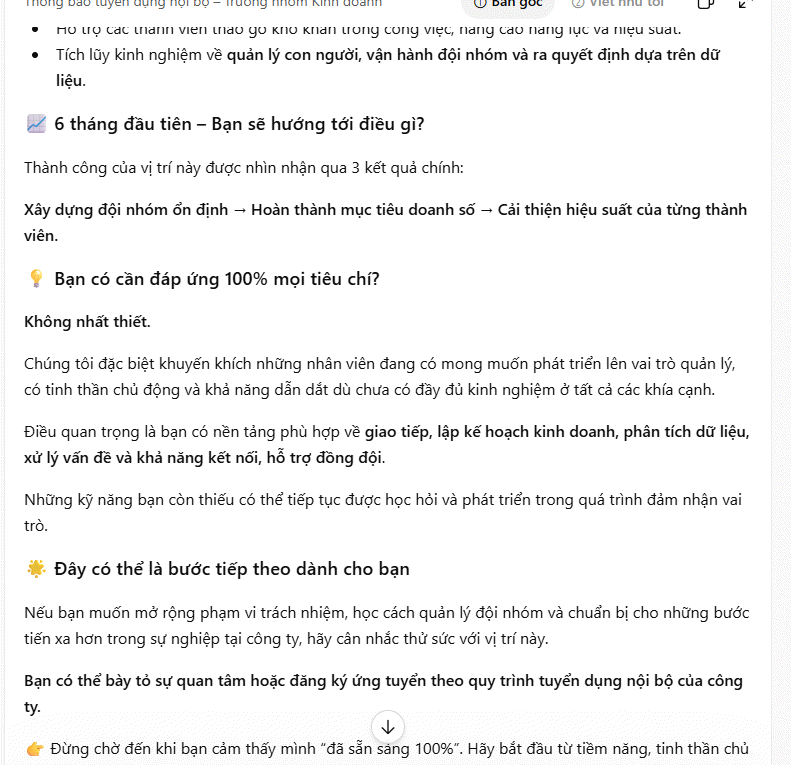 Câu lệnh viết tin tuyển dụng nội bộ