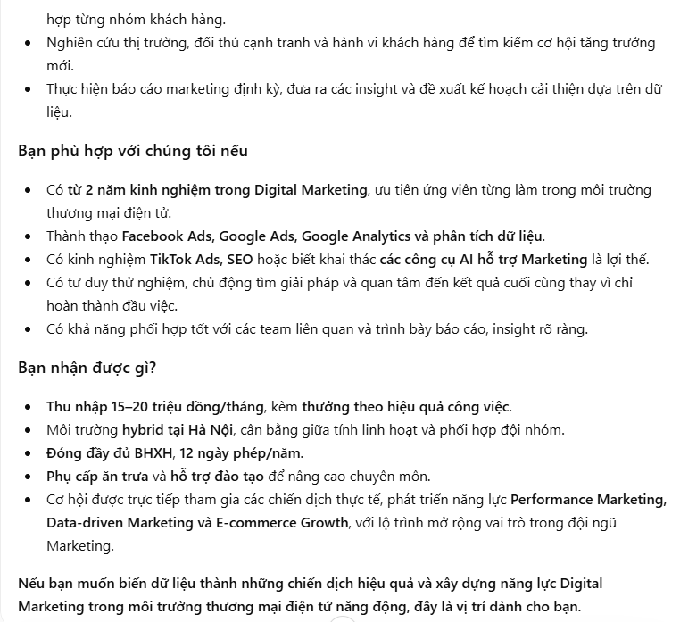 Prompt tạo JD tuyển dụng tiêu chuẩn