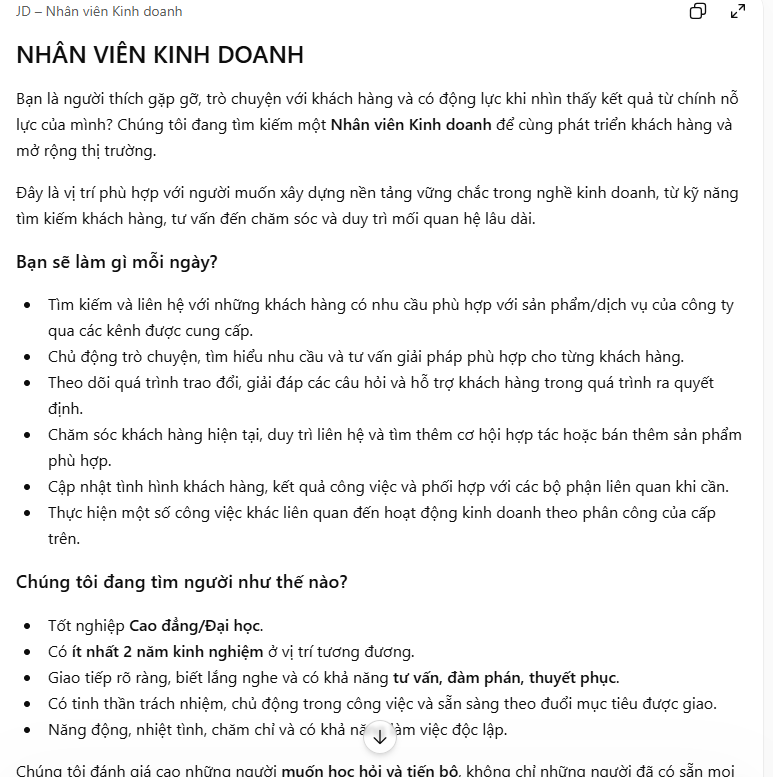 Prompt cải thiện JD tuyển dụng