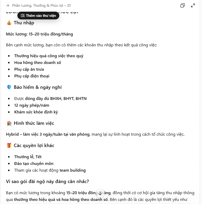 Tối ưu JD theo lương, thưởng và phúc lợi