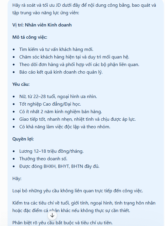 Nội dung JD cần chỉnh sửa