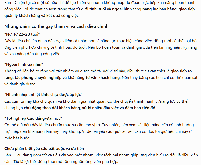 Viết JD công bằng, không thiên vị