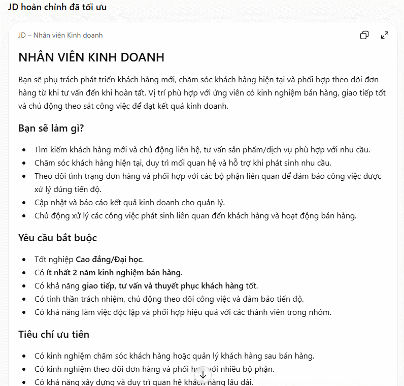 Câu lệnh viết JD công bằng, không thiên vị
