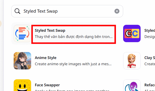 Ứng dụng Styled Text Swap Canva