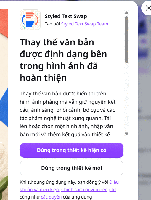Chọn thiết kế sử dụng ứng dụng Styled Text Swap Canva