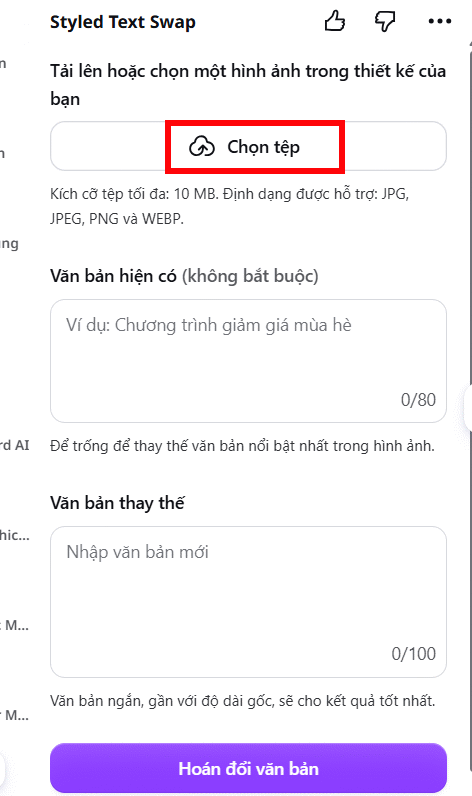 Tải ảnh gốc lên ứng dụng Styled Text Swap Canva