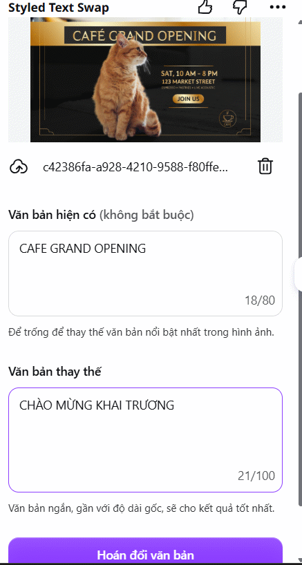 Văn bản đổi trong ảnh bằng Styled Text Swap Canva