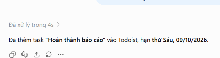 Yêu cầu tạo task trên Todoist với ChatGPT