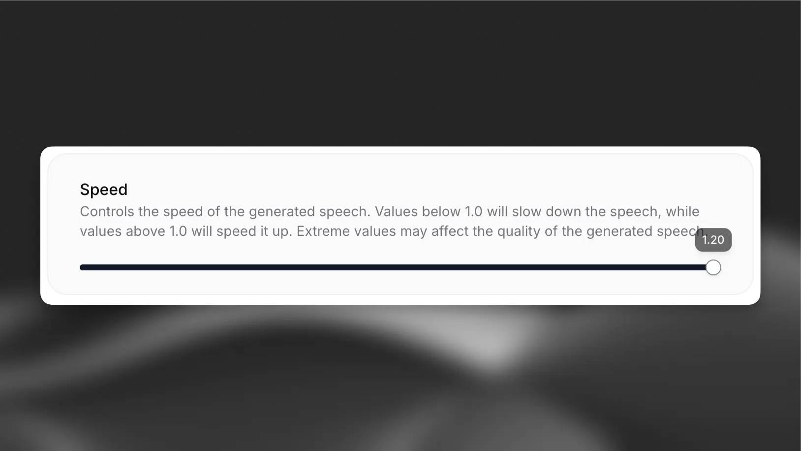 Cài đặt kiểm soát tốc độ trong tab Voice