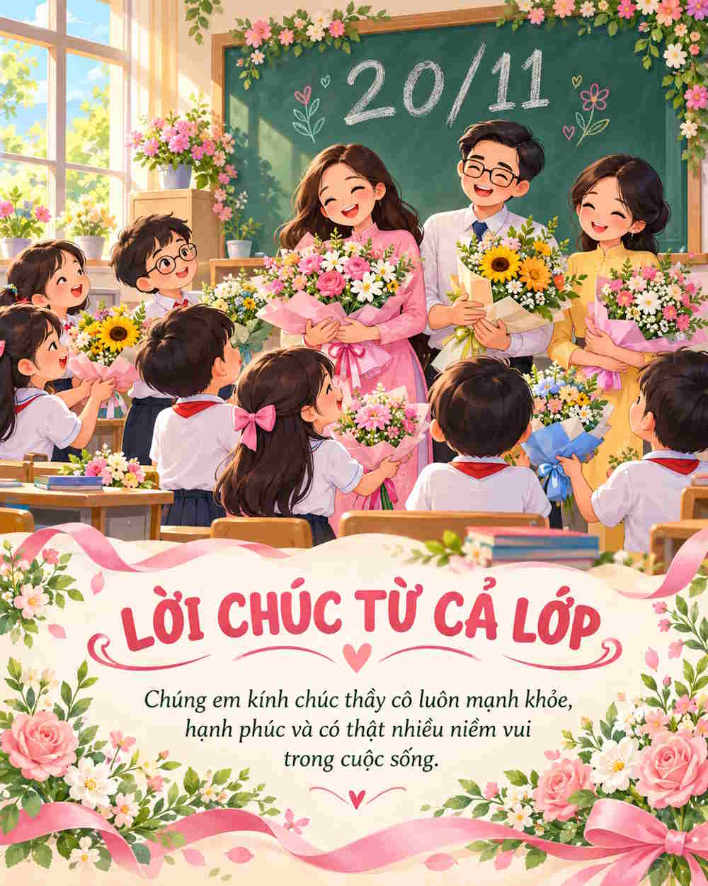 Thiệp 20/11 tập thể Lời chúc từ cả lớp