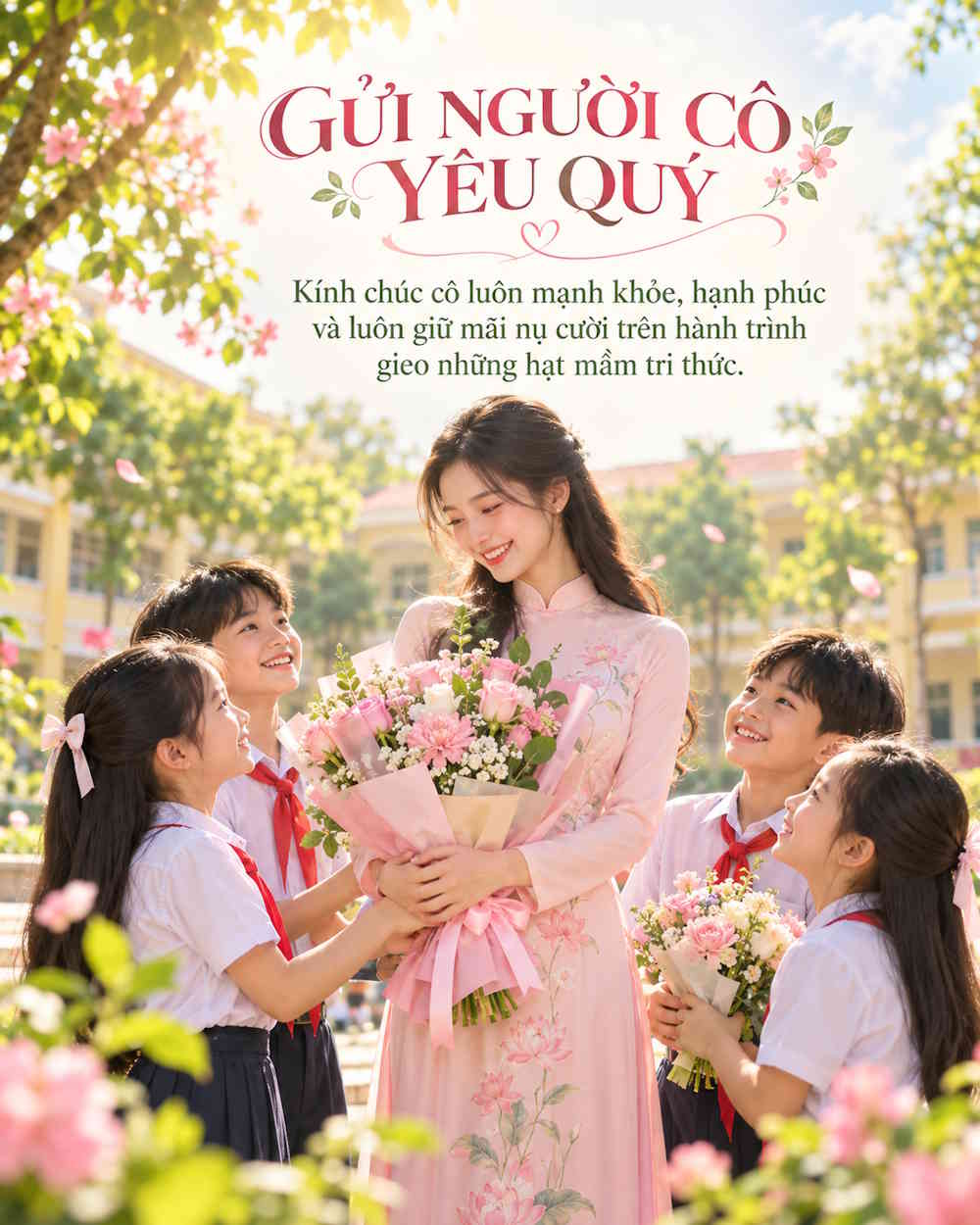 Thiệp tặng cô chủ đề Cô giáo và học sinh