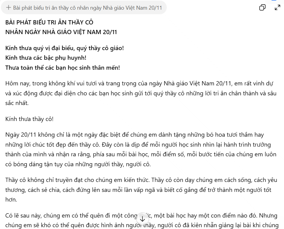 Bài phát biểu ngày 20/11