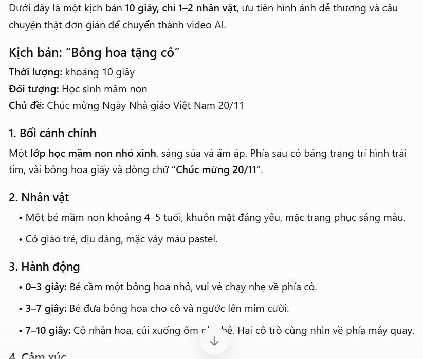 Kịch bản tạo video ngày 20/11