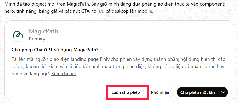 Đồng ý dùng MagicPath trên ChatGPT