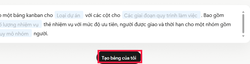 Nhập câu lệnh tạo Kanban trên Manus AI