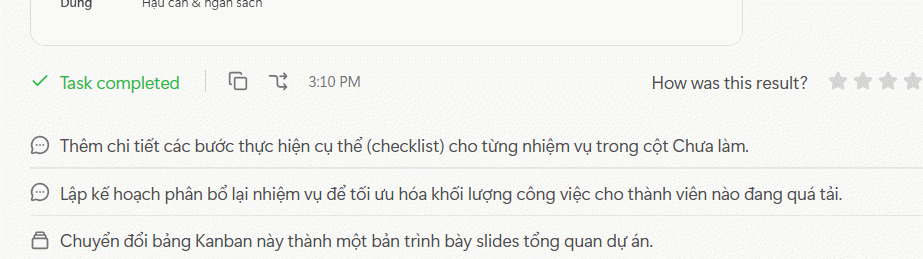 Gợi ý phát triển nội dung từ bảng Kanban trên Manus AI