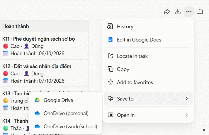 Lưu trữ bảng Kanban trên Manus AI