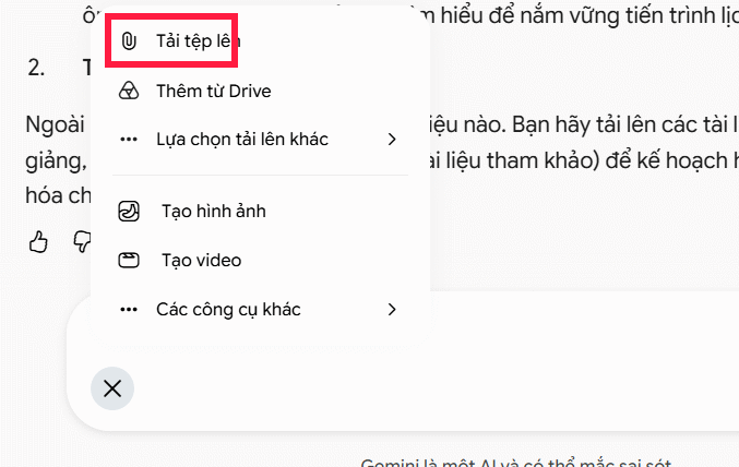 Tải tài liệu lên sổ ghi chú học tập và tìm hiểu trên Gemini