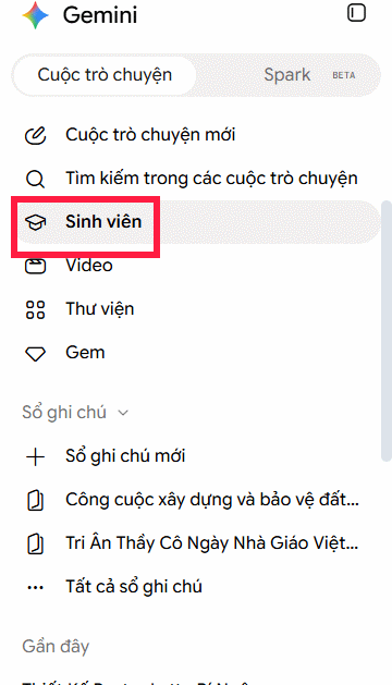 Chế độ Sinh viên trên Gemini