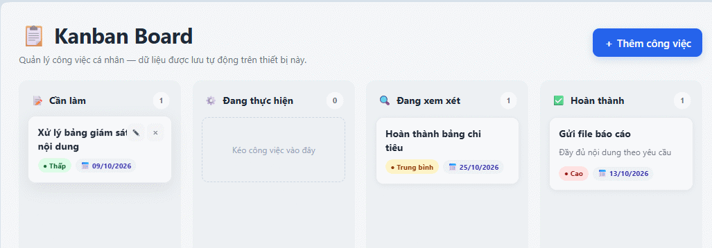 Di chuyển công việc bảng quản lý Kanban trên ChatGPT