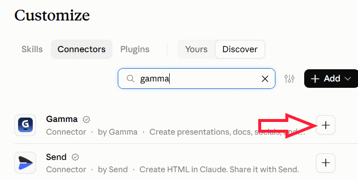 Tìm ứng dụng Gamma trên Claude