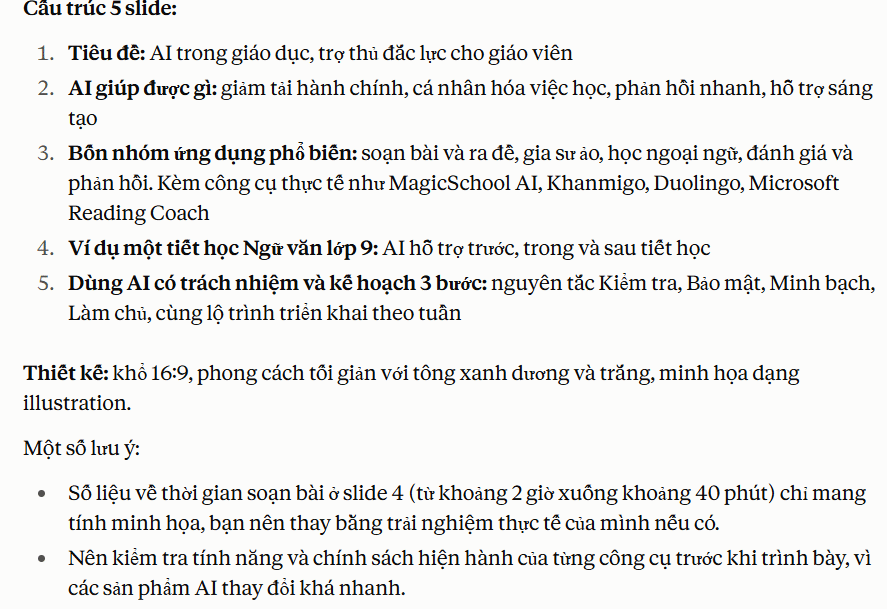 Hiện cấu trúc tạo slide bằng Gamma với Claude