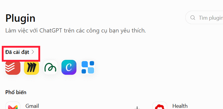 Plugin đã cài đặt trên ChatGPT