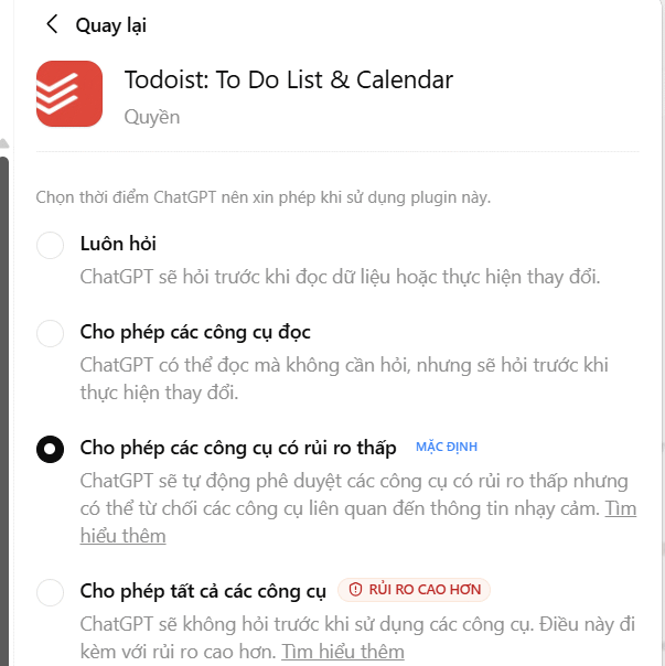 Quyền ứng dụng truy cập trên ChatGPT