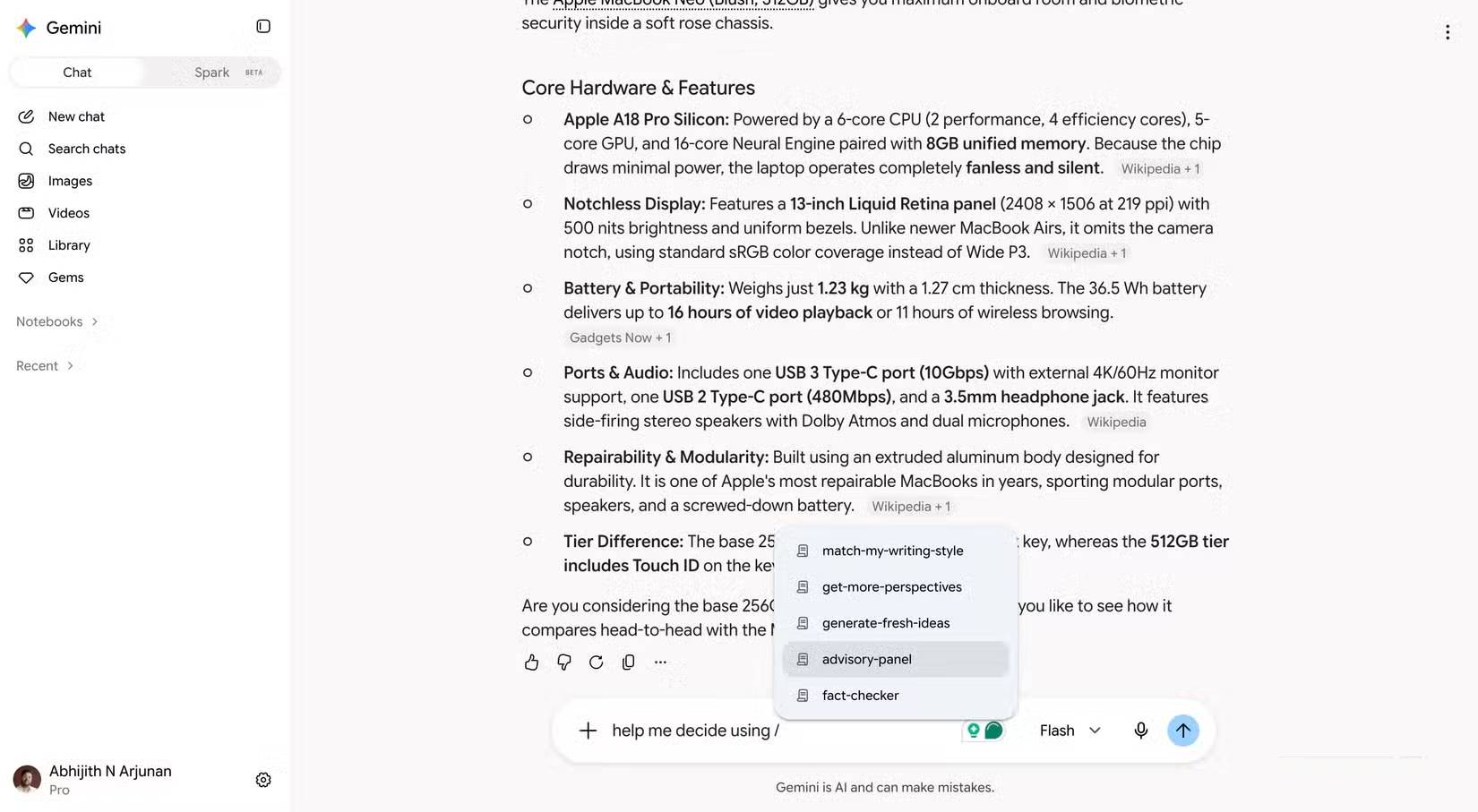 Gemini đang kích hoạt một skill cụ thể trong FinChat