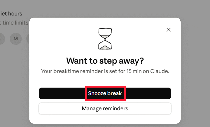 Snooze break thời gian nghỉ trên Claude