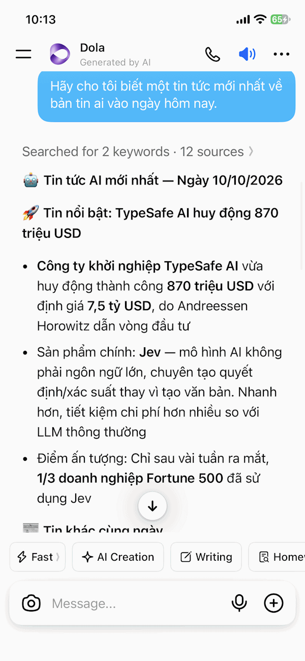 Dola AI chat bằng giọng nói 