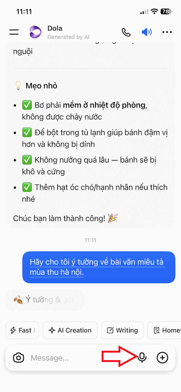 Chat voice trên Dola AI