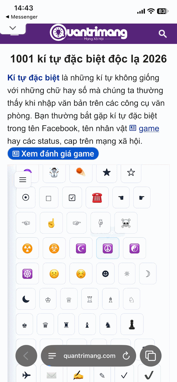 Danh sách kí tự đặc biệt