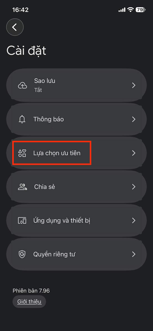 Lựa chọn ưu tiên Google Photos