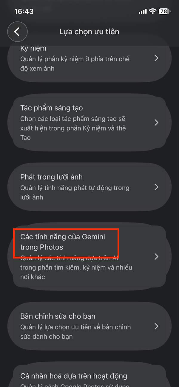 Các tính năng của Gemini trong Photos