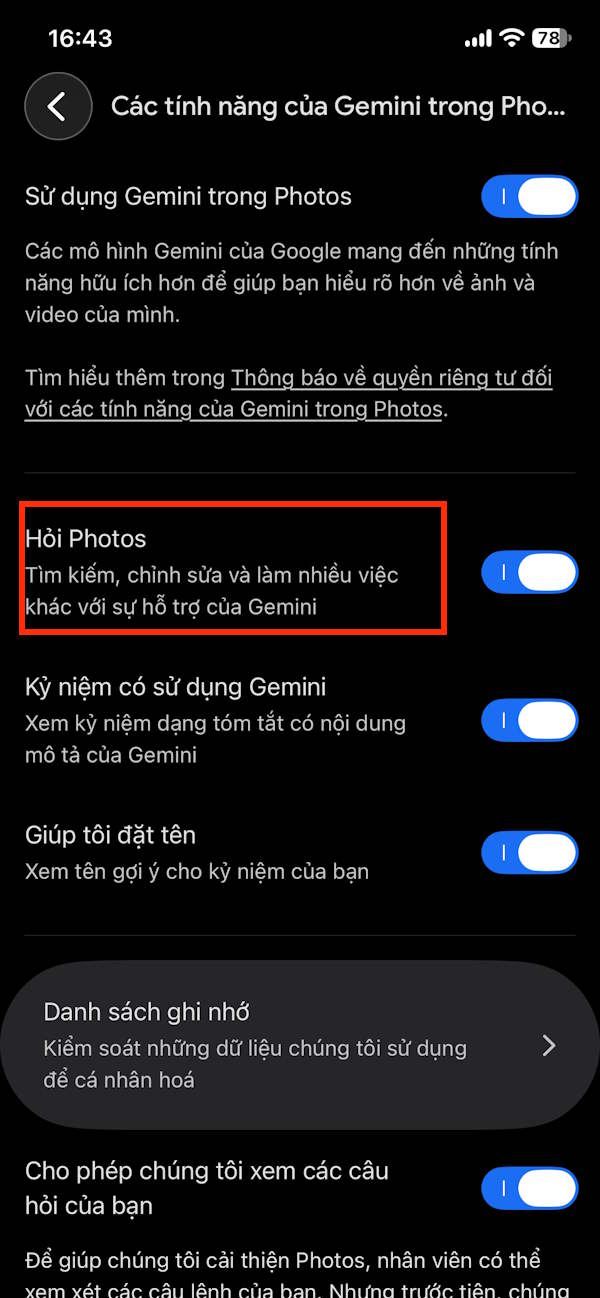 Gemini trong tìm kiếm trên Google Photos