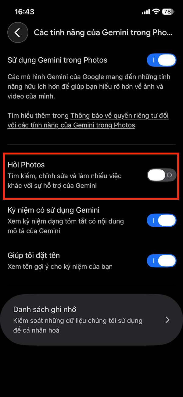Tắt Gemini trong tìm kiếm Google Photos